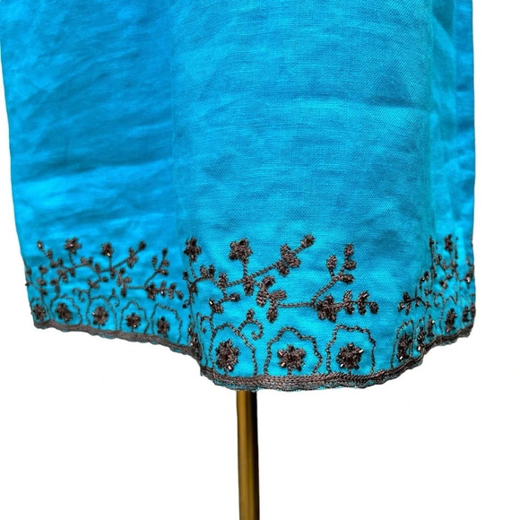 Donna Morgan NWT Blue Linen Beaded Midi Dress Size 12 - Picture 3 of 15